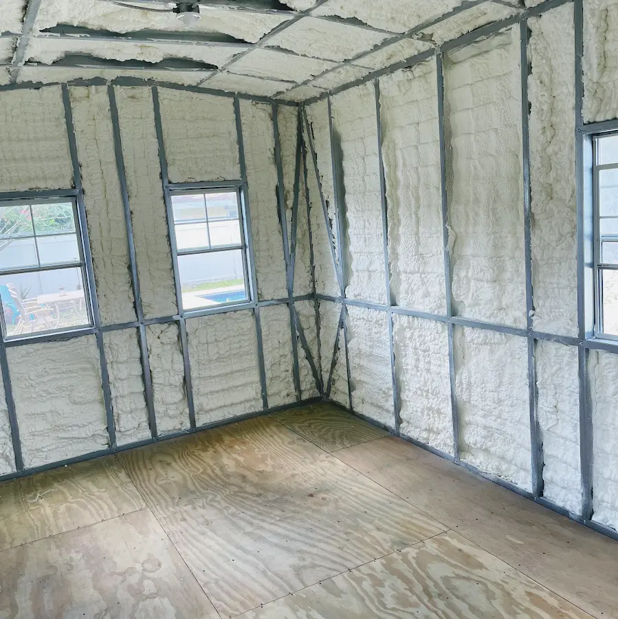 Closed-cell spray foam insulation applied to wall cavities in a residential project in Brainerd